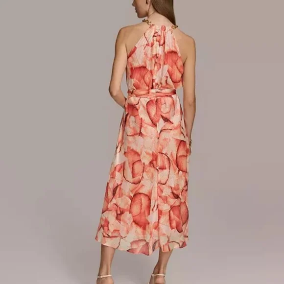 NWT DONNA KARAN | Halter Sleeveless Floral Midi Dress - Picture 6 of 9